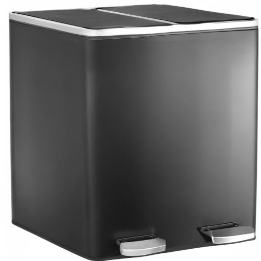 AthLike 60L(16 Gal) Dual Trash Can, Stainless Steel Kitchen Garbage Can, Double Compartment Classified Rubbish Bin, Recycle Dustbin w/Plastic Inner Buckets, Soft-Close Lid, Airtight, Black