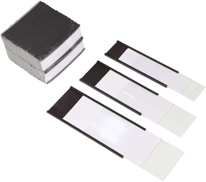 C Channel Magentic Label Holders 2x5.5 Inches with Paper Inserts and Clear Plastic Protectors,Magnetic Data Card Holders File Cabinet Labels,Pack of 30