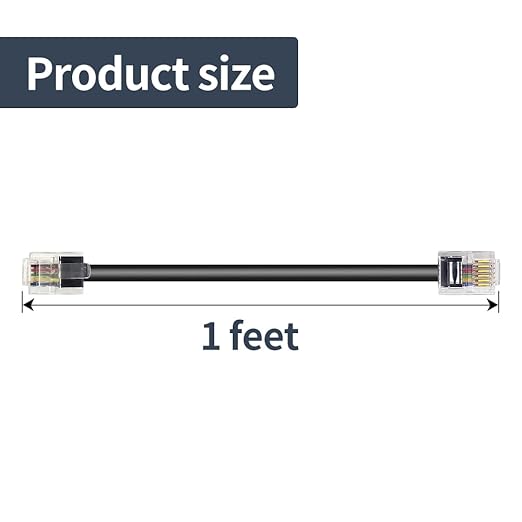 Phone Cable 1 Foot Short Telephone Line Cord with RJ11 6P4C Connectors for Landline Phone, Fax Machine and Modem, for Both in-Wall and Out-Wall Using, Black, 2 Pack, AV04601