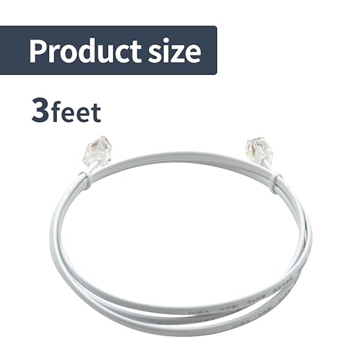 Phone Cable 3 Feet Short Telephone Line Cord with RJ11 6P4C Connectors for Landline Phone, Fax Machine and Modem, for Both in-Wall and Out-Wall Using, White, 2 Pack, AV04223