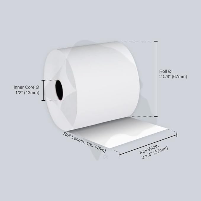 Gorilla Supply 2 1/4 in x 150 ft Bond Paper Rolls, 2.25" x 150' Adding Machine Tape, 1-Ply Receipt Paper Rolls for El-1750 1801 P23, BPA Free, 48 Rolls