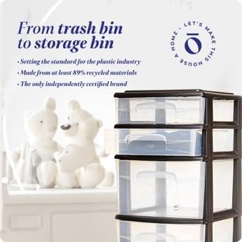 HOMZ 2-Pack 5-Drawer Storage Unit, Home & Office Plastic Organizer, Black Frame