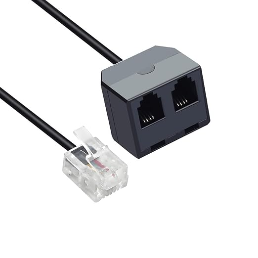 RJ11 1 to 2 Phone Line Splitter 6P4C Plugs Four Core Adapter with 4.8inch Cable for Telephone Fax Machine (1)