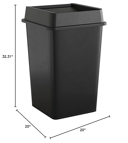 35 Gallon Black Square Commercial Trash Can with Lid