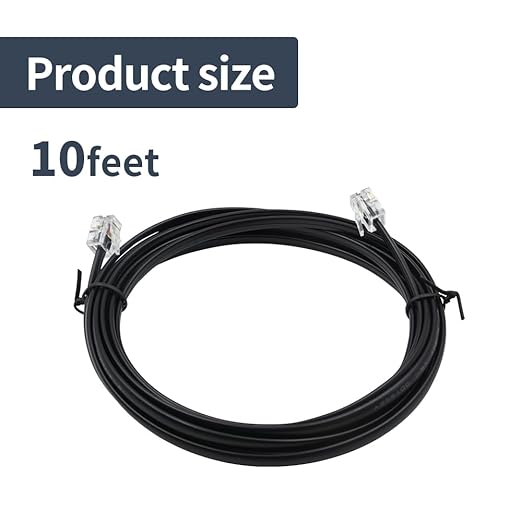 Phone Cable 10 Feet Telephone Line Cord with RJ11 6P4C Connectors for Landline Phone, Fax Machine and Modem, for Both in-Wall and Out-Wall Using, Black, AV04605