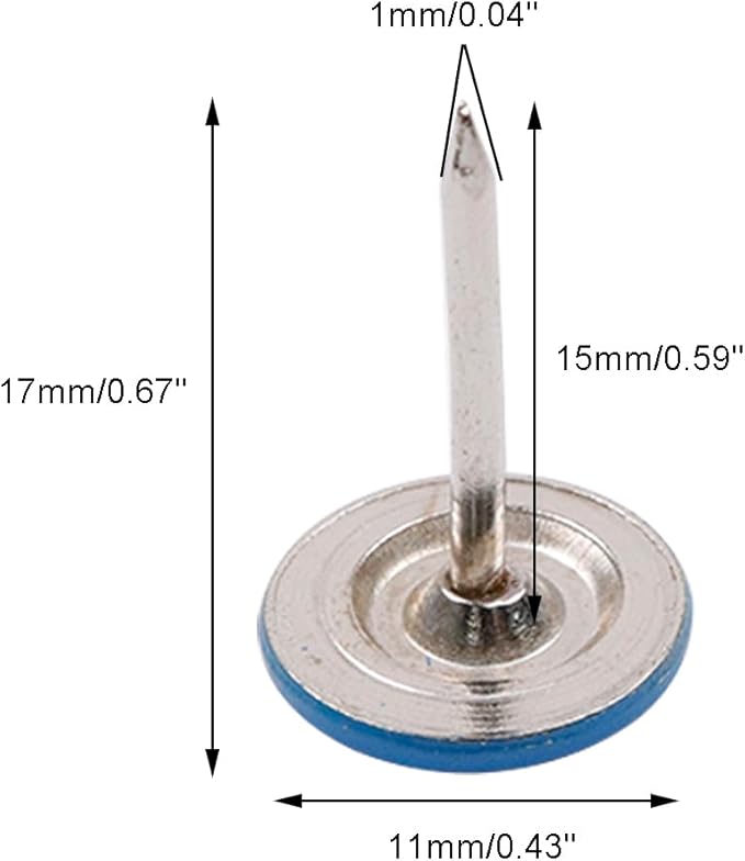 100Pcs Flat Head Upholstery Tacks Home Furniture Decor Tack Upholstery Nails Flat Push Pins Flat Thumb Tacks Blue (11mmx17mm)