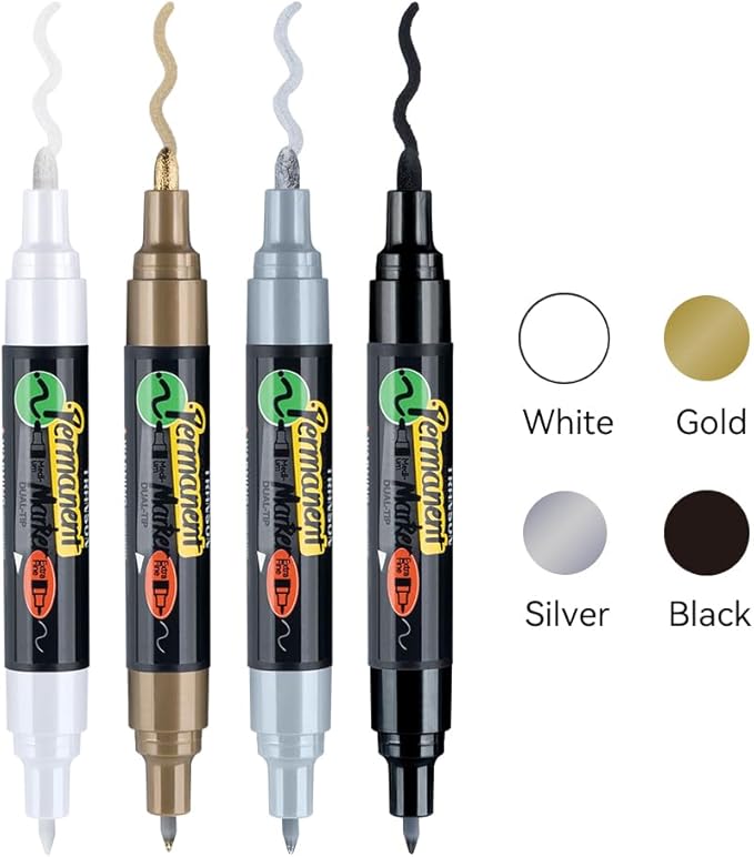 TRANSON 4 Colors Dual-tip Permanent Paint Markers Oil Based Waterproof
