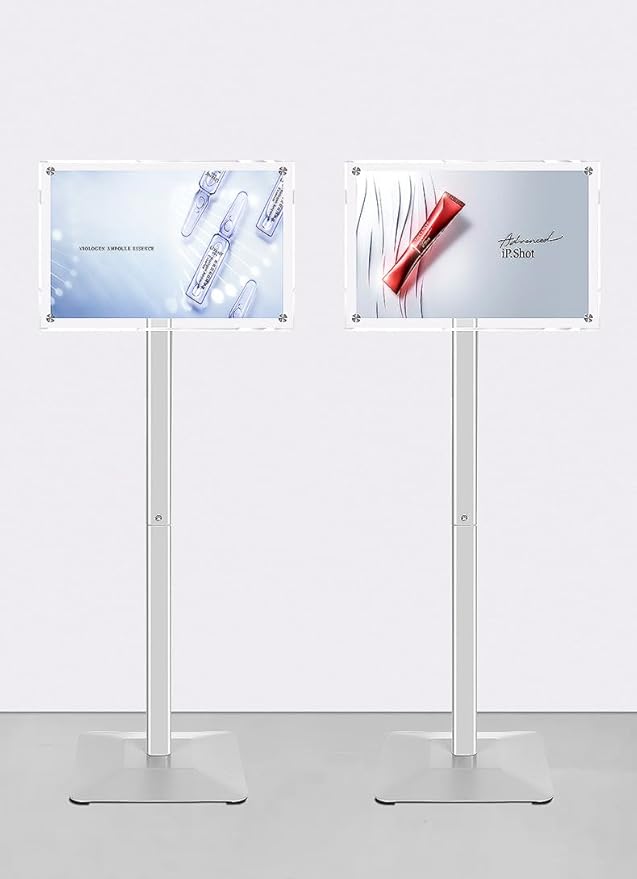 DISPLAYSWORKER Adjustable Heavy Duty Pedestal Sign holder floor Stand,sign stand poster stand ,acrylic frame for 8.5 x 11 inch,Silver (silver, acrylic frame 8.5-x-11-inch)