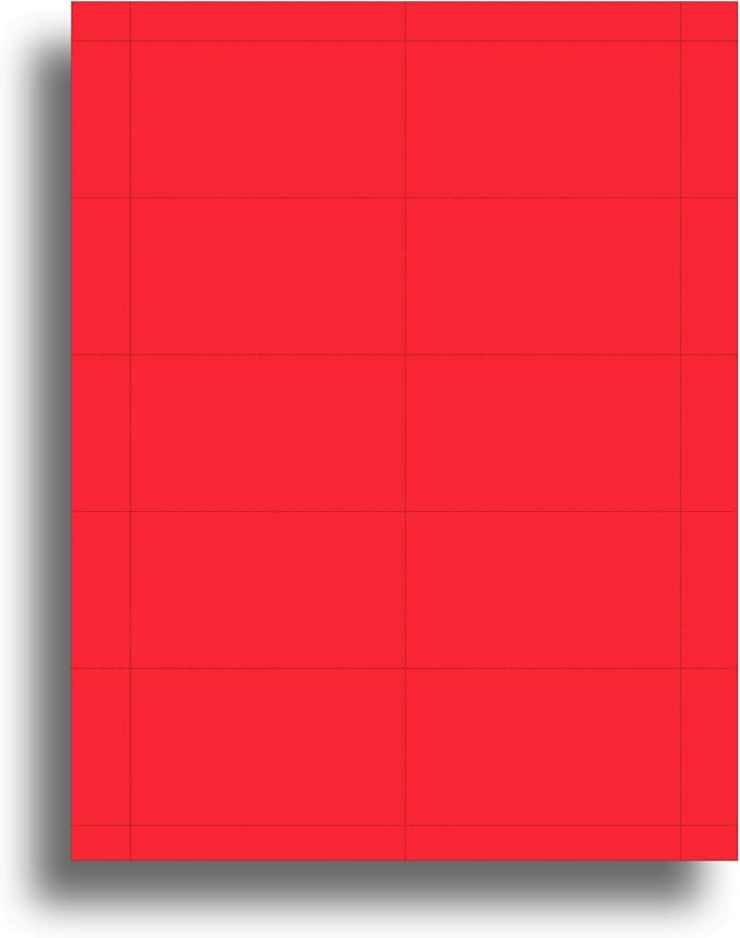 Colored Business Cards - 25 Sheets / 250 Business Cards - Inkjet & Laser - 10 per Sheet (Red)