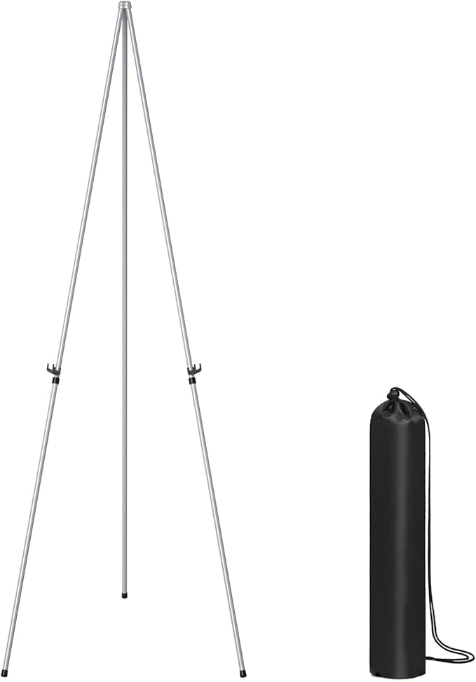 Display Artist Easel Stand - 63" Instant Tripod Collapsible Portable Floor Easel - Easy Folding Adjustable Art Poster Metal Stand for Display Show, Wedding, Painting - Silver