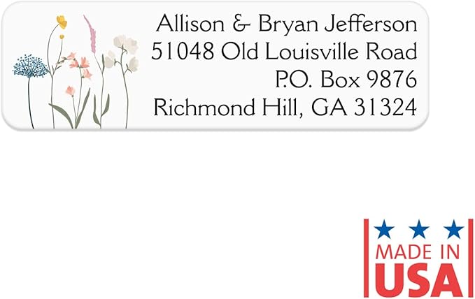 Wildflower Rolled Address Labels / 250 Personalized Return Address Labels/Designer Address Stickers in Elegant Plastic Dispenser