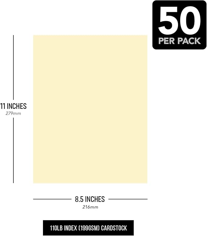 8.5 x 11" Ivory Pastel Color Cardstock Paper - Great for Arts and Crafts, Wedding Invitations, Cards and Stationery Printing | Medium to Heavy Card Stock 110lb Index (199gsm) | 50 Sheets per Pack