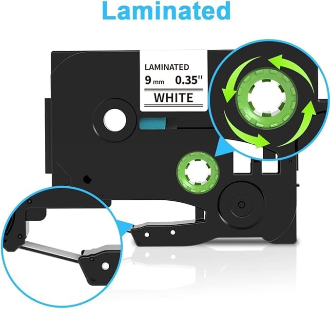 MarkDomain 3-Pack 9mm Label Tape TZe-221 Replacement for Brother TZe TZ Tape 9mm 0.35" Laminated White Label Maker Tape TZe221 TZ221 Work with Ptouch PT H100 H110 D210 D400AD 1290