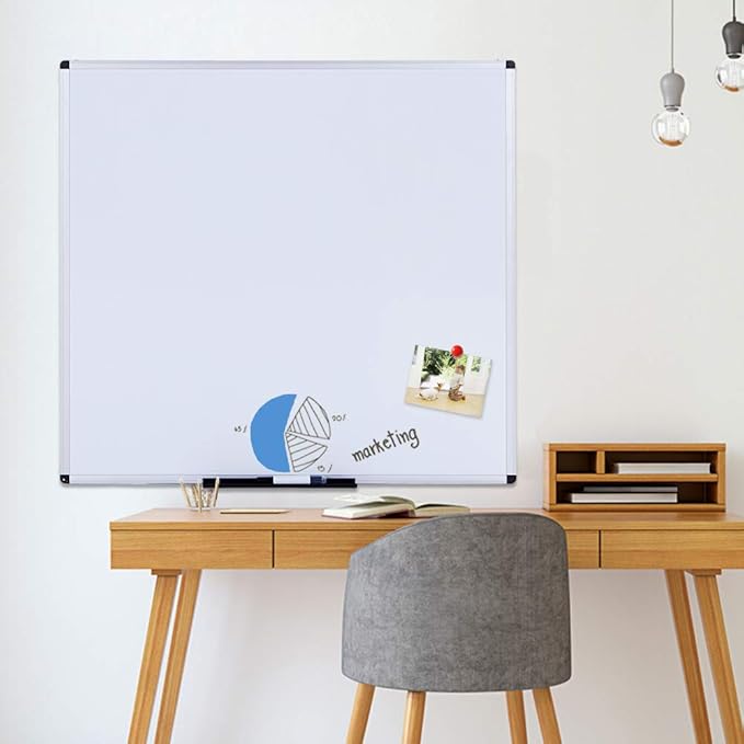 VIZ-PRO Magnetic Whiteboard/Dry Erase Board, 48 X 48 Inches, Silver Aluminium Frame