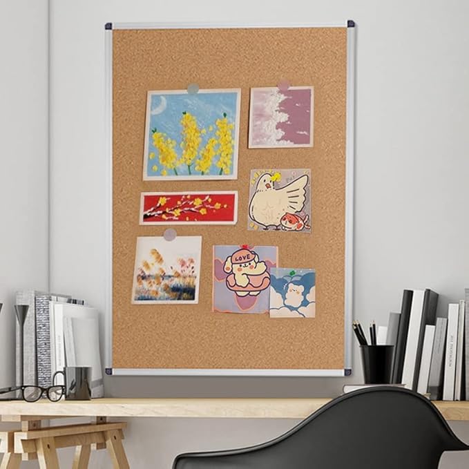 VIZ-PRO Cork Notice Board, 18 X 12 Inches, Cork Bulletin Board with Silver Aluminium Frame