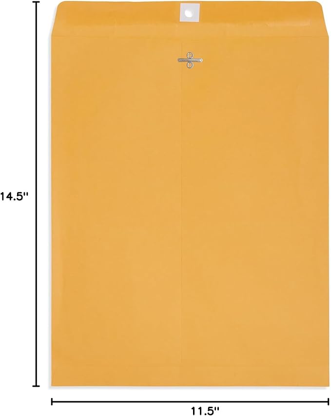 Blue Summit Clasp Manila Envelopes 11x14, 11.5 x 14.5-Inch, Brown Kraft, Gummed Seal, 100 Large 11x14 Envelopes for Mailing Photos and Documents, Manilla Color