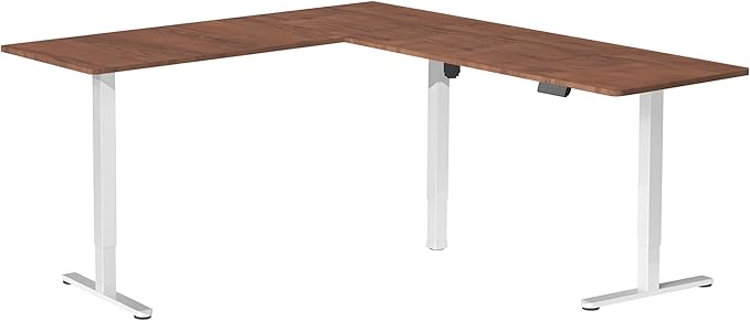 VIVO Electric Corner L-Shaped 75 x 63 in Standing Desk, Memory Height Adjustment, Dark Walnut Top White Frame, DESK-E3CTWD-75