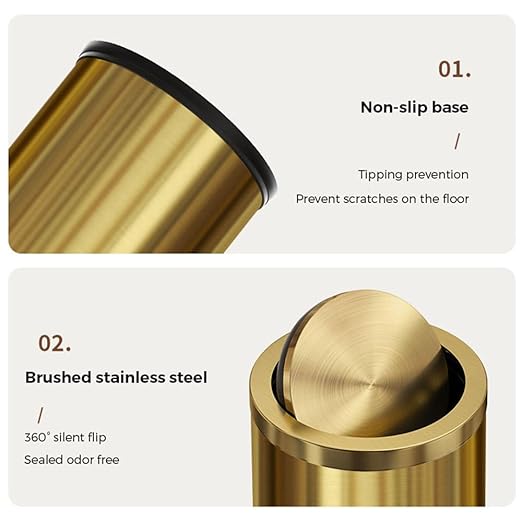 15L/4GAL Gold Bathroom Trash Can, Small Waste Basket with Flipping Lid,Modern Trash can, Golden Trash Can for Bathroom,Kitchen,Living Room,Hotel,Office(Singer Gold)