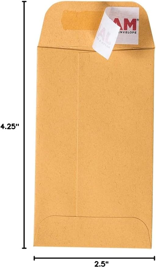 JAM PAPER #3 Coin Business Commercial Envelopes with Peel and Seal Closure - 2 1/2 x 4 1/4 - Brown Kraft Manila - Bulk 250/Box