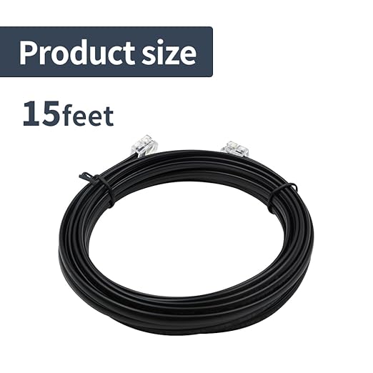 Phone Cable 15 Feet Telephone Line Cord with RJ11 6P4C Connectors for Landline Phone, Fax Machine and Modem, for Both in-Wall and Out-Wall Using, Black, AV04607