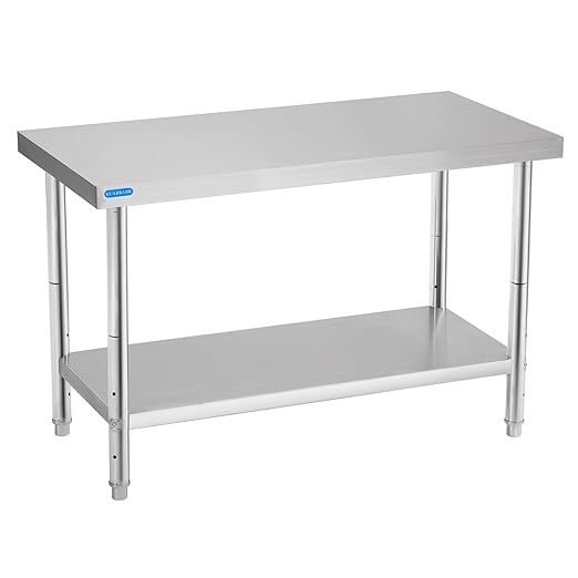 Stainless Steel Table for Prep & Work with Undershelf 24 x 48 Inches NSF Metal Commercial Kitchen Adjustable Under Shelf Worktable for Restaurant Home Outdoor