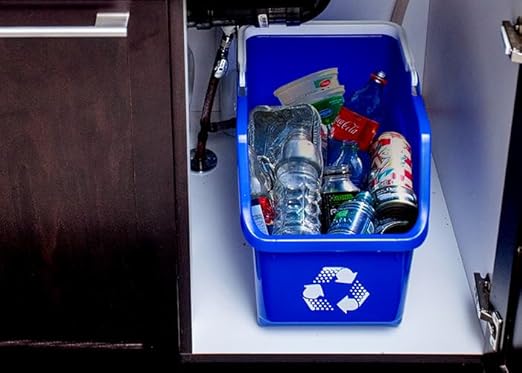 Multi Recycling System with Three Stackable 5 Gallon Bins to Build Your Recycling Center for Offices, Homes, Garages, Businesses - (6 Pack, Blue/Grey)