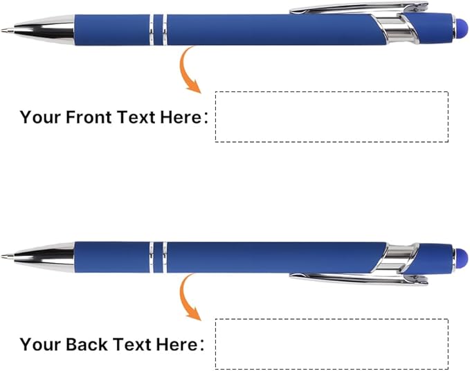 Custom Pens Personalized in Bulk – Engraved with Name, Text on Both Sides – Multiple Colors – Black Ink Ballpoint Pens with Stylus – Great for Business, Events, Parties, Marketing, Gifts