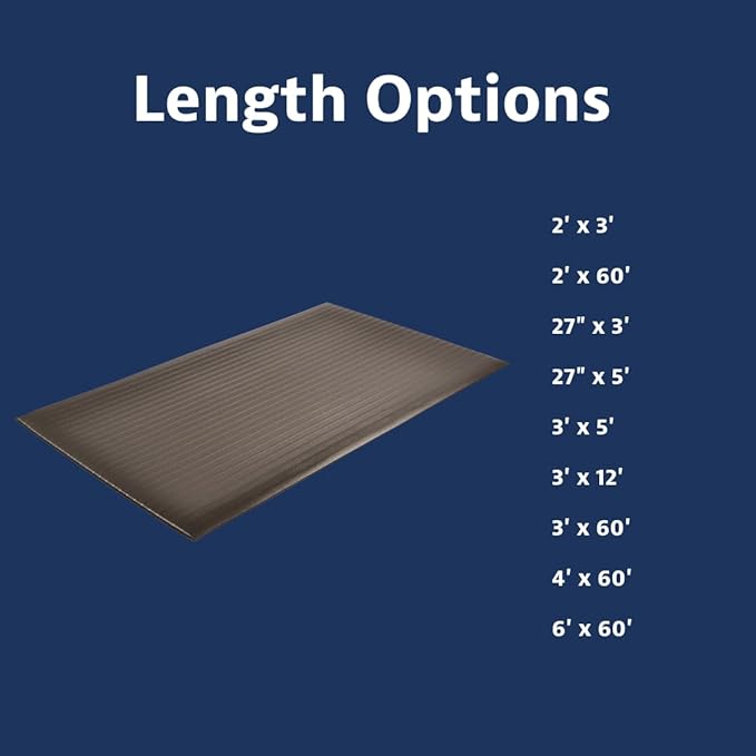 Notrax 410 Airug® 2' x 60' x 3/8" Anti Fatigue Mat, Enhanced Slip Resistance with Beveled Edges and Ribbed Surface, Ideal for Industrial and Commercial Workplaces, Black, 410R0324BL