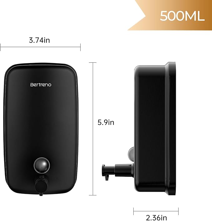 Commercial Soap Dispenser Wall Mount Stainless Steel Soap Dispensers Liquid Manual Anti-Leak Pump Hand Soap Dispenser for Bathroom Kitchen Black (17 fl.oz./500ml)