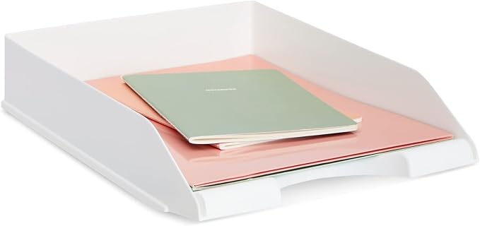 Stockroom Plus Paper Trays for Classroom - 4 Pack, White, 10 x 13.5 x 2.5 in - Desk Organizer Stacking Trays for Classroom Organization & Office Document Storage