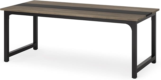 Tribesigns 70.8” Executive Desk, Large Office Computer Desk with Thicken Frame, Modern Simple Workstation Business Furniture for Home Office, Vintage Grey/Black