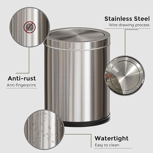 15L/4GAL Silver Stainless Steel Bathroom Garbage can, Bathroom Trash Can with Flipping Lid,Brushed Nickel Gaebage Can for Bedroom,Living Room,Office,Hotel,Shop,Restaurant (15L-Silver)