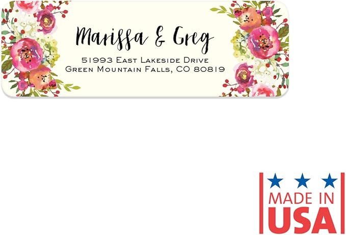 Vibrant Floral and Ivory Rolled Address Labels/Roll of 500 Personalized Address Labels/Designer Return Address Stickers in Elegant Plastic Dispenser