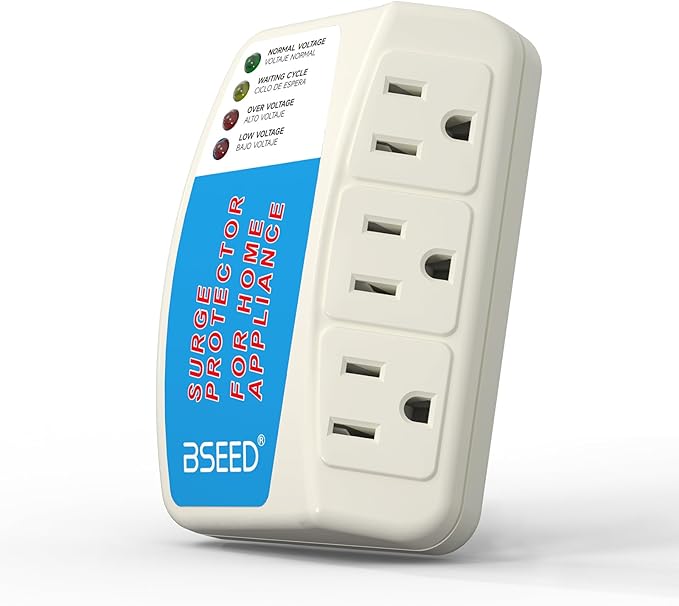 BSEED Surge Protector for Home Appliance 3 Outlet Surge Protector for Refrigerator Voltage Protector for TV, PC, PS5, Air-Conditioning and Other Valuable Household Electronic 125V, 1875W, 4 Pack