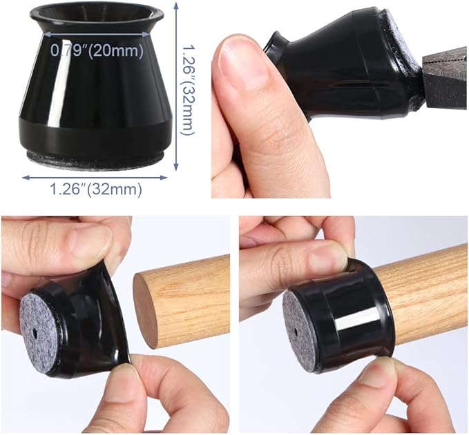 BUMACO Chair Leg Floor Protectors Chair Leg Protectors for Hardwood Floors Silicone Pads Covers to Protect Floors (Black-20 Pcs, Universal S (0.9"-1.29")