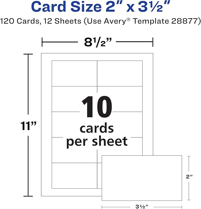 Avery Clean Edge Printable Business Cards with Sure Feed Technology, 2" x 3.5", White, 120 Blank Cards for Inkjet Printers (28877)