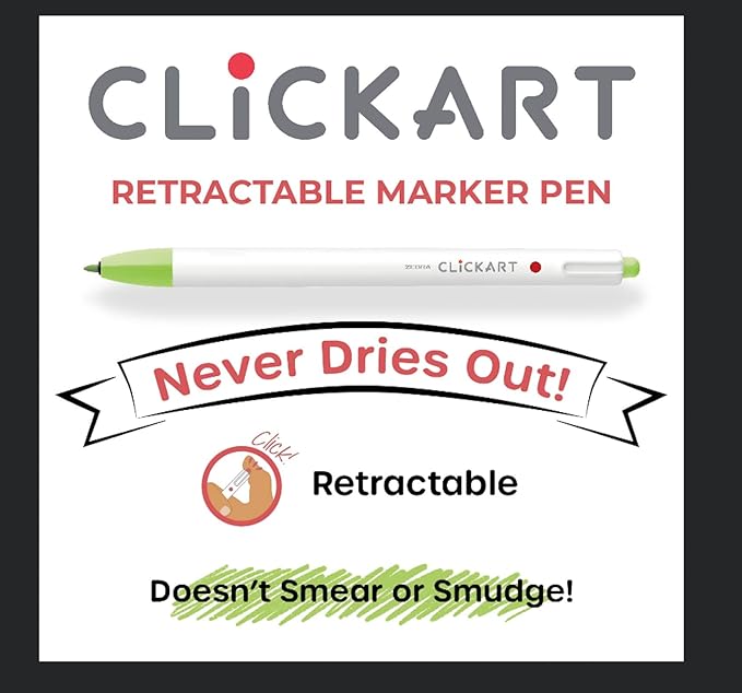 Zebra Pen ClickArt Retractable Marker Pen, Fine Point, 0.6mm, Assorted Dark Ink Colors, 12-Pack (69812)