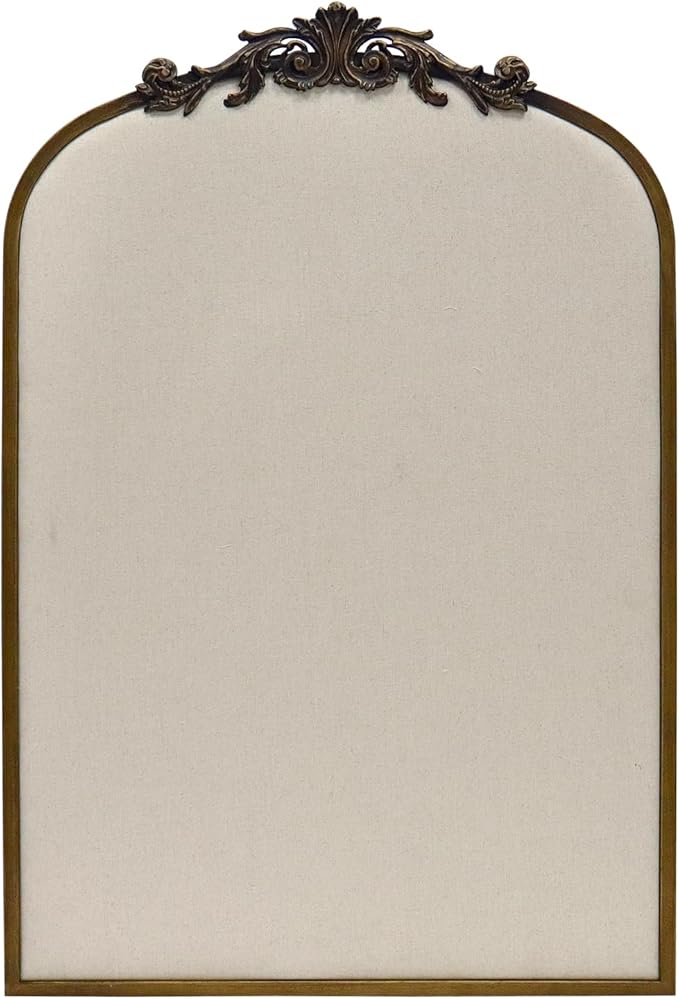 Arch Fabric Pinboard, Antique Gold Bulletin Boards 24"x36", Vintage Cork Board with Ornate Iron Frame for Wall Unique Display, Organization and Decor Options