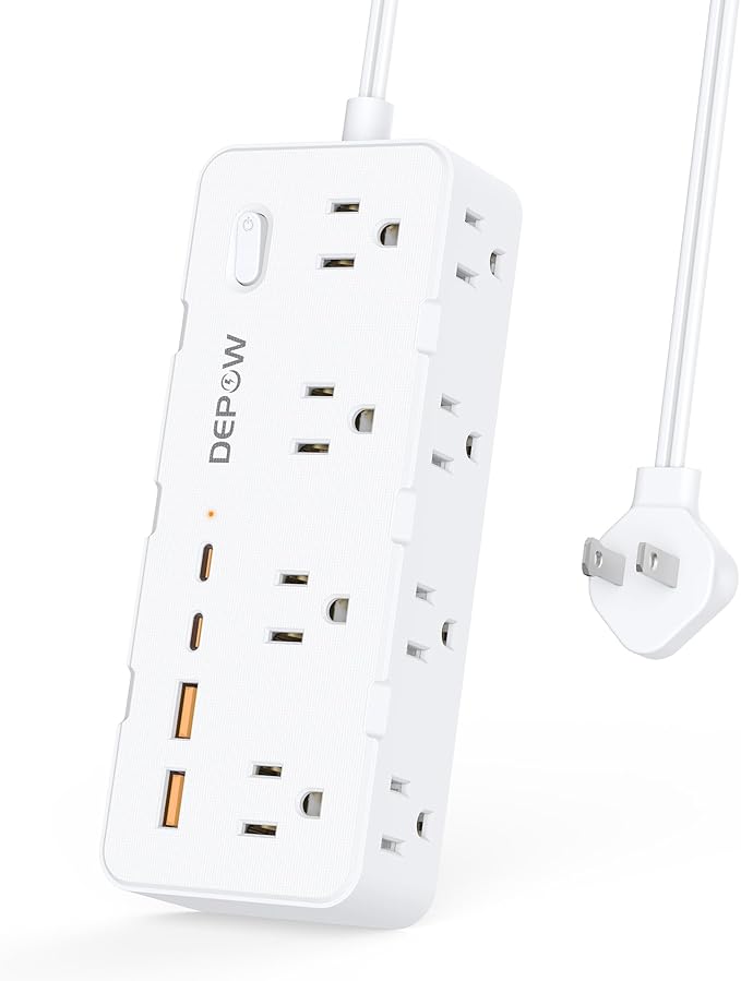 2 Prong Power Strip, 2 to 3 Prong Outlet Adapter with 8 AC & 4 USB Ports (2 USB C), 5FT Extension Cord, 1700J Two Prong Surge Protector, Wall Mountable, Ideal for Old House Non-Grounded Outlets