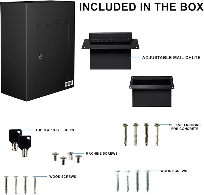 Through-The-Wall Drop Box Deposit Safe 17 x 13 x 7 - Heavy Duty Steel Mailbox with Lock for Receiving Mail, Checks, Letters, Cash and More for Home, Office and Commercial Use (D700) (Black)