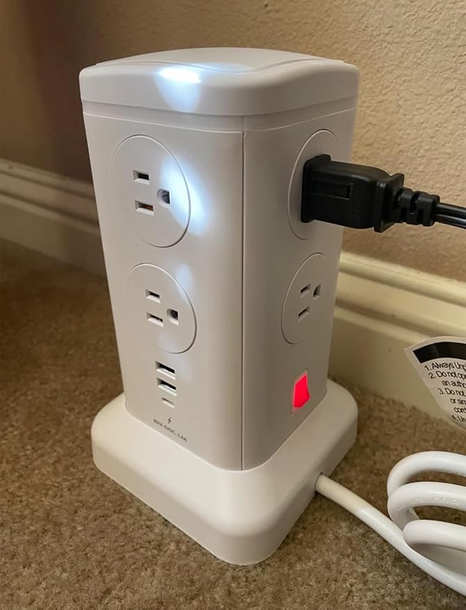 6.5Ft Surge Protector Power Strip Tower - 8 AC Outlets & 6 USB Ports Multi-Device Charging Station with Overload Protection, for Home/Office/Dorm