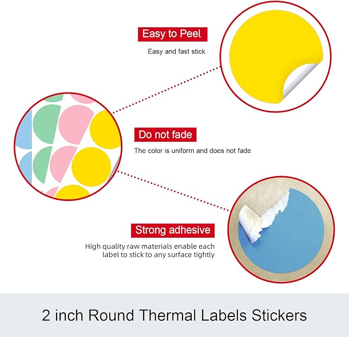 Misofuki 2" 750 Labels Blue Circle Direct Thermal Stickers Labels Roll Compatible with Zebra, Rollo, MUNBYN, Self-Adhesive Round Direct Thermal Labels