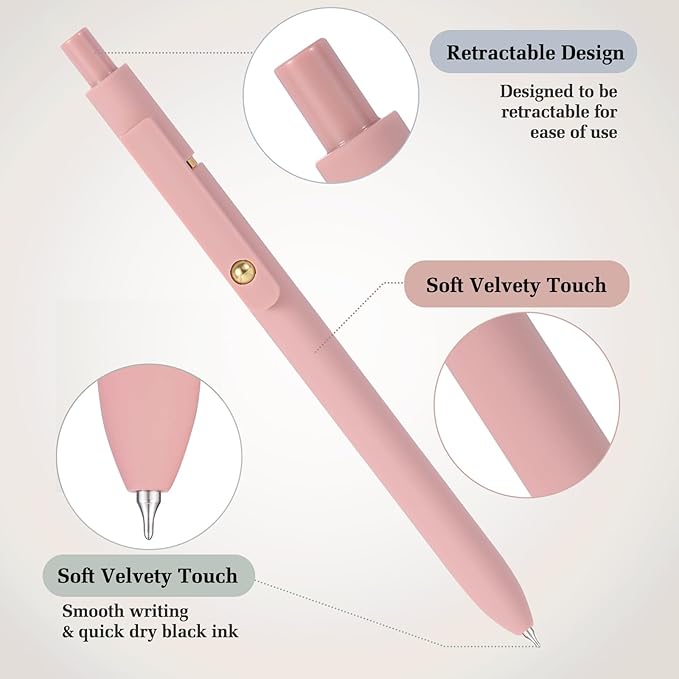 FIOVER Gel Pens - 6Pcs 0.5mm Fine Point Smooth Writing Pens, Black Gel Ink Journaling Supplies for Note Taking, Cute Aesthetic Office School Supplies Gifts for Women(6 Pcs Gold Morandi)
