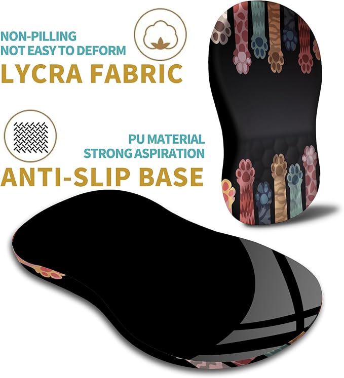 Hokafenle Ergonomic Mouse Pad Wrist Support with Massage Design, Wrist Rest Pain Relief Mousepad with Memory Foam&Non-Slip PU Base, Mouse Pads for Wireless Mouse & Desk (12x8 inch,Paw)
