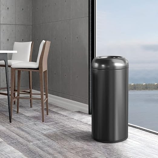 BEAMNOVA 16.5 Gallon Trash Can Black Open Top Outdoor Indoor Commercial Stainless Steel Industrial Waste Basket Container, Metallic Black Large Garbage Enclosure with Lid
