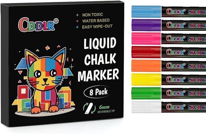 8 Pack Liquid Chalk Markers,Dry Erase Markers & Window Markers for Blackboards,Chalkboard Menu Board & Glass Car Window