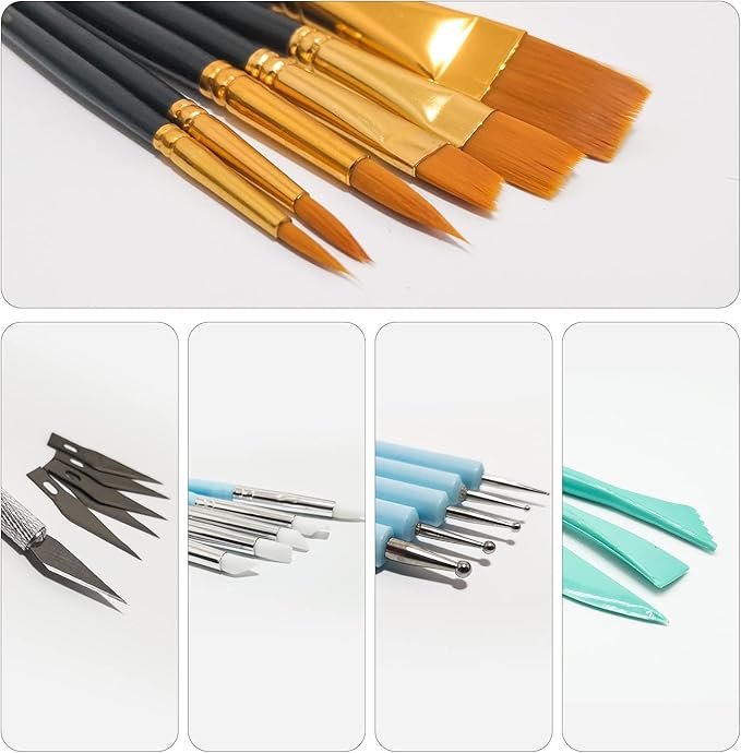 24Pcs Polymer Clay Tools Supplies Kit Roller Pin Sculpting Clay Cutters for Earring Jewelry Acrylic Roller Modeling Precision Knife Set Needle Detail