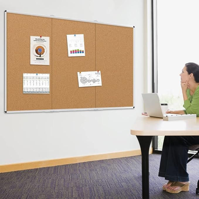 VIZ-PRO Large Cork Bulletin Board/Foldable Noticeboard, 96 X 48 Inches, Silver Aluminium Frame