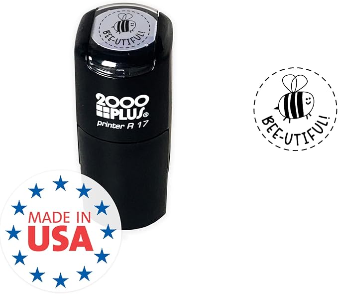 Beautiful Bee Stamp / 2000 Plus Self Inking Teacher Bee-utiful Bumblebee Cute Animal Stamper / 9/16" Small Black Imprint Bee Themed Planner Worksheet Reward Stamp