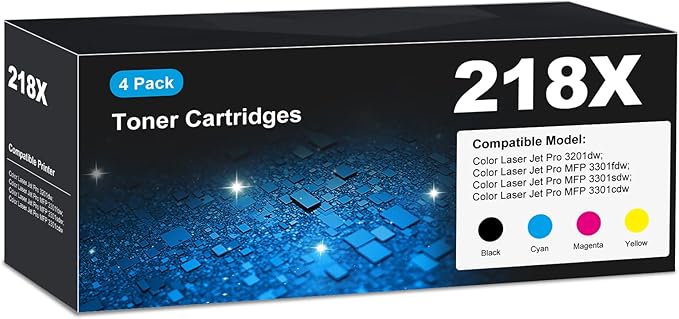 218X Toner Cartridges Laser 3301sdw 3301fdw 3201dw for HP 218X 218A toner Cartridge 4 pack, 3101dw 3301fdw Toner Cartridge, W2180X HP218X 218 Toner for HP Color LaserJet Pro MFP 3301fdw 3201dw 3301cdw
